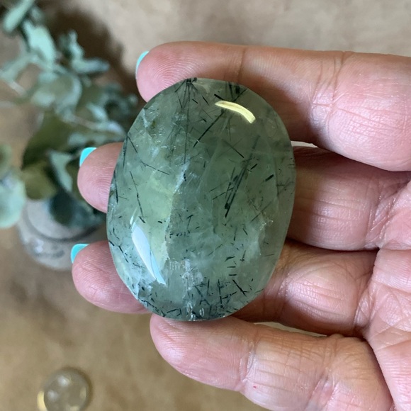 Epidote in Prehnite Palm Stone - Picture 4 of 5